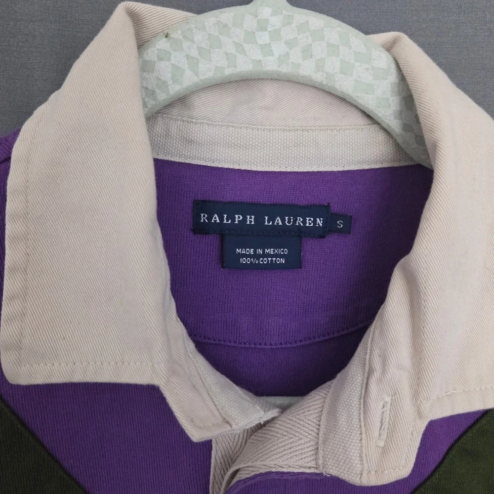 Ralph Lauren Kids Purple‎ Olive Chevron Rugby Shirt Long Sleeve Crest Patch S